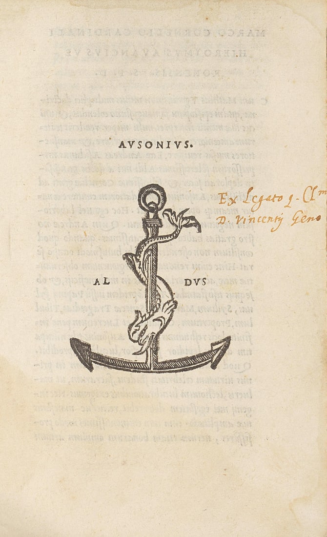 AUSONIUS (DECIMUS MAGNUS) [Opera], [colophon:] Venice, Heirs of Aldus the Elder, 1517 (1 of 2)