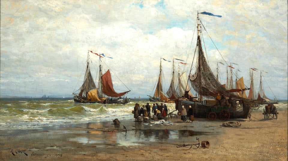 HENRY (HARRY) CHASE (American, 1853-1889) Herring Fishers, Holland (24 x 42 in (70.0 x 106.7 cm)... (1 of 4)
