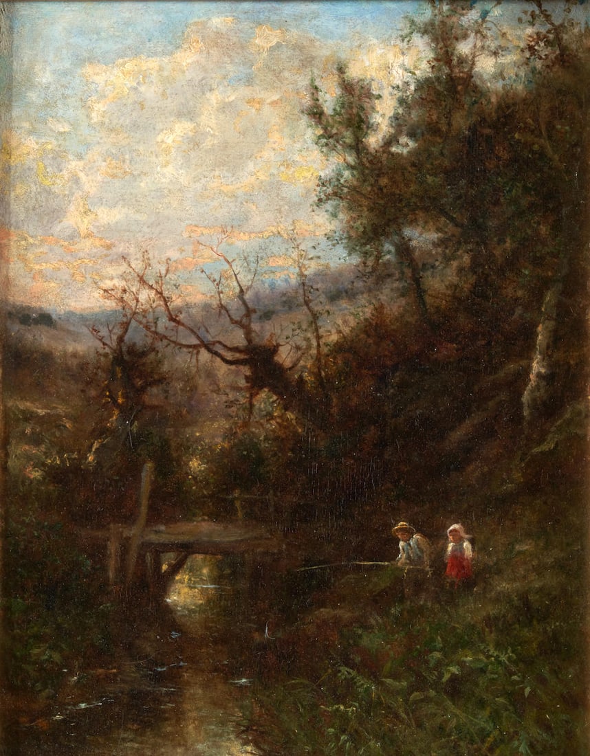 JAMES CRAWFORD THOM (American, 1835-1898) Children Fishing (11 1/4 x 8 1/2 in (28.5 x 21.6 cm)fr... (1 of 3)