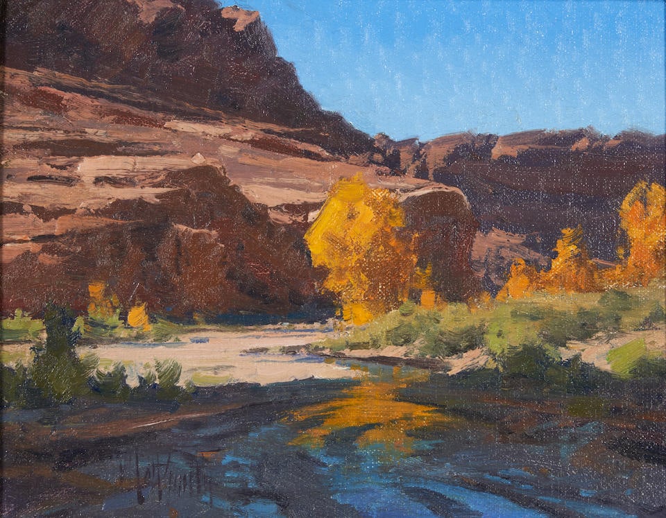 MATT READ SMITH (American, born 1960) Long Shadows (7 x 9 in (17.8 x 22.9 cm)framed 10 1/4 x 12 ...: MATT READ SMITH (American, born 1960) Long Shadows signed 'Matt Smith' (lower right); signed and titled 'Matt Smith© / ...' (on the frame backing); a label from the Legacy Gallery, Bozeman, Jacks