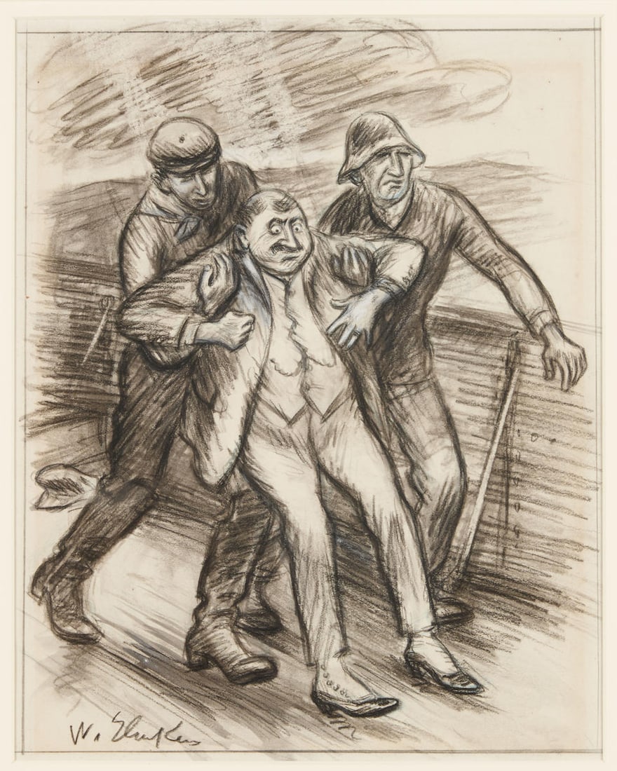 WILLIAM JAMES GLACKENS (American, 1870-1938) At a Quick Run They Skidded Him on His Heels (12 3/... (1 of 4)