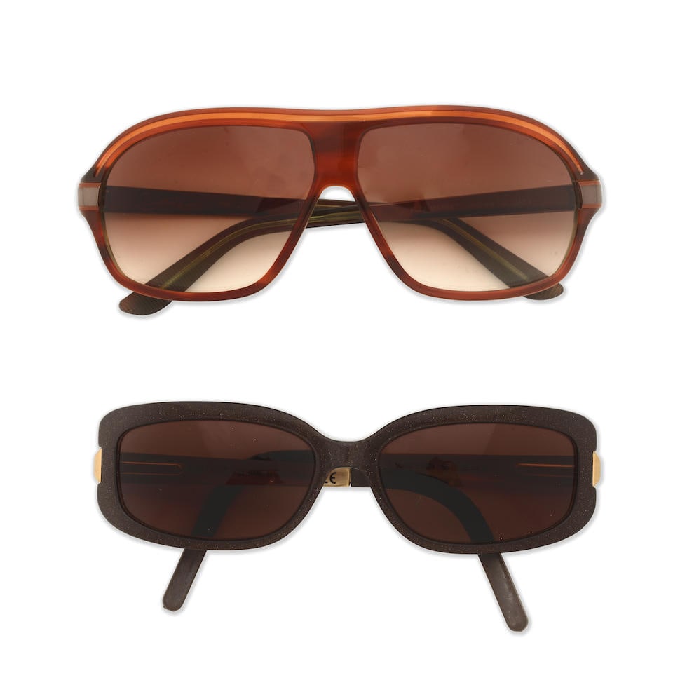 Elizabeth Debicki (as Princess Diana): two pairs of sunglasses Season 5: Elizabeth Debicki (as Princess Diana): two pairs of sunglasses Season 5 One pair by Escada with pale gilt metal arms and sparkly brown rectangular lenses, the second by Converse Flea Market in brown a