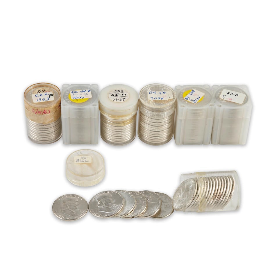 United States Seven Franklin Half Dollar Uncirculated/Brilliant Uncirculated Coin Rolls. (1 of 1)
