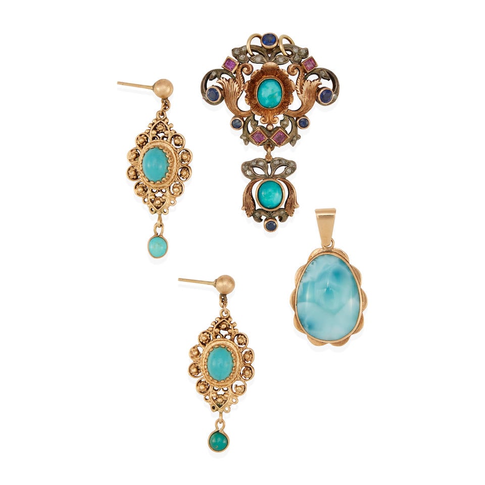 A GROUP OF 14K GOLD, SILVER, TURQUOISE AND GEM-SET JEWELRY (1 of 2)
