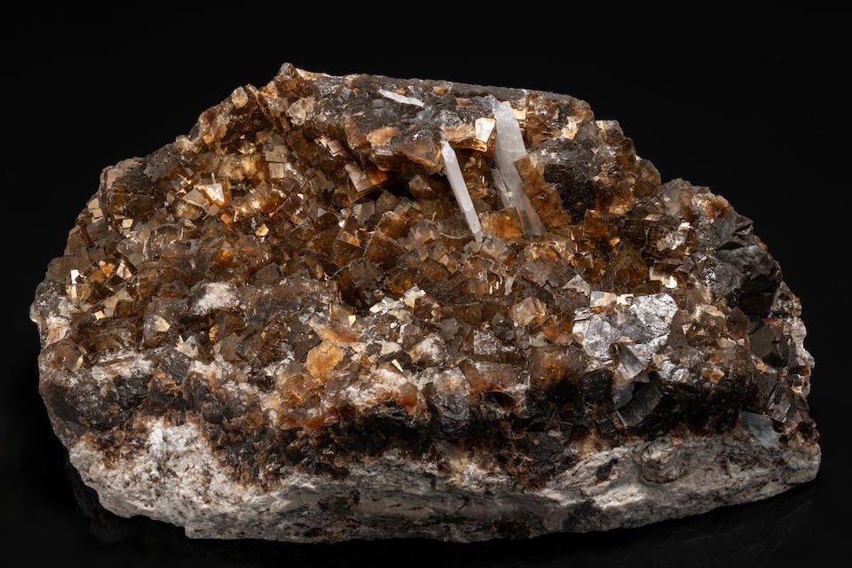 Fluorite on Celestine: Fluorite on Celestine Stoneco White Rock Quarry, Clay Center, Allen Township, Ottawa County, Ohio, USA. The Clay Center quarry is famous for its slightly iridescent, lively brown fluorite. This excell