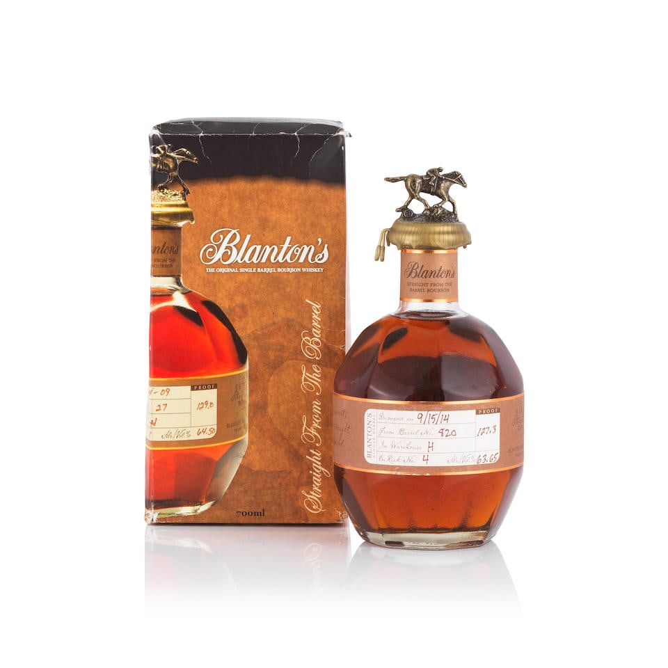 Blanton's Straight From The Barrel Dumped 2014: Blanton's Straight From The Barrel Dumped 2014 Distilled and bottled by Blanton Distilling Company, Frankfort, Kentucky. Dumped on 9/15/14. Bottle No. 31, barrel #820, warehouse H, rick No. 4. Good la