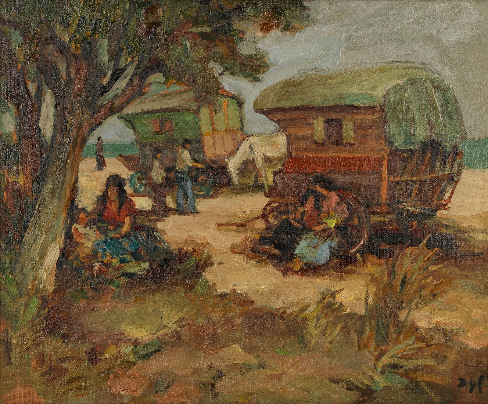 Marcel Dyf (French, 1899-1985) Halte des gitans: Marcel Dyf (French, 1899-1985) Halte des gitans signed 'Dyf' (lower right) oil on canvas 38 x 46cm (14 15/16 x 18 1/8in). Footnotes: The authenticity of this work has kindly been con
