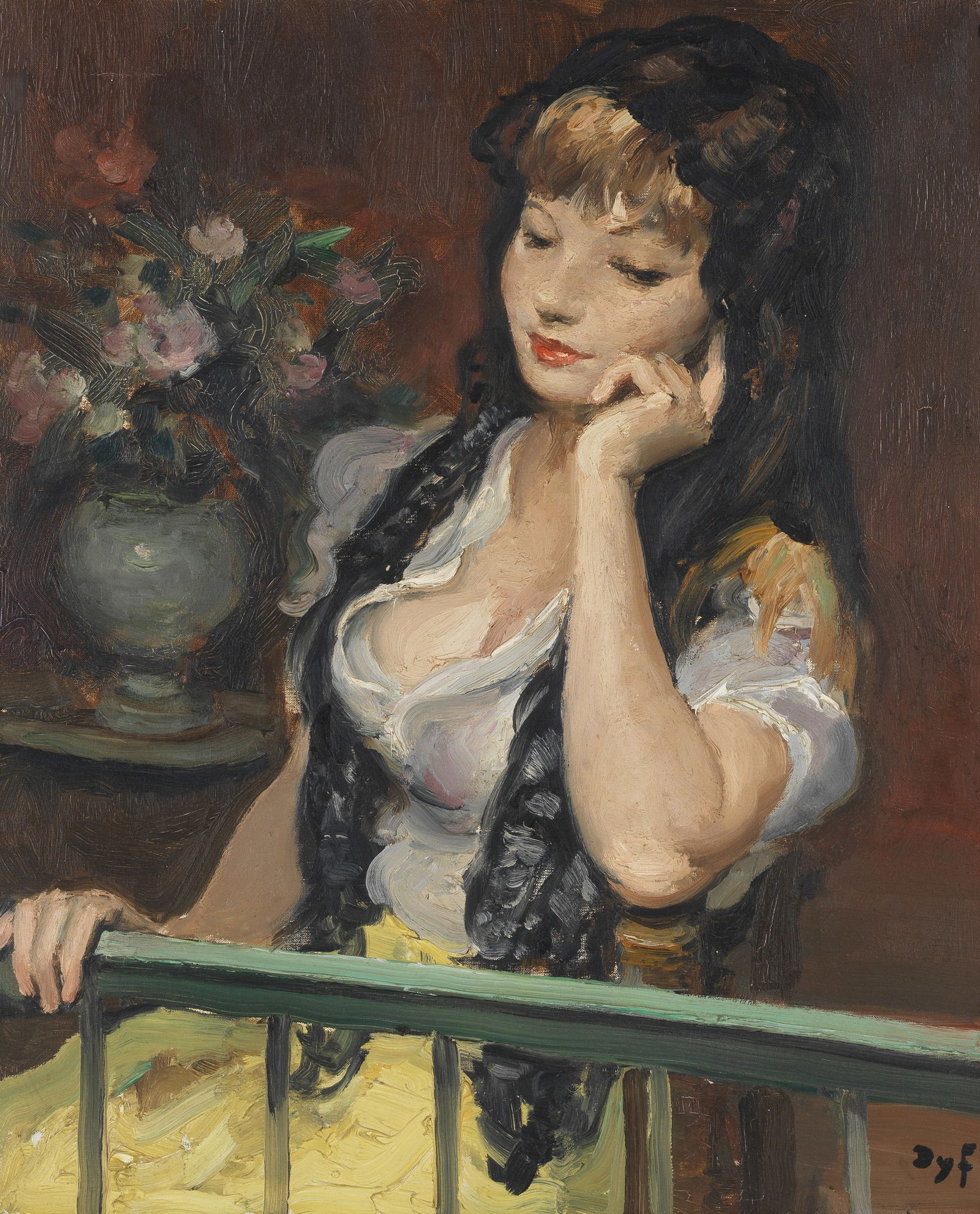 Marcel Dyf (French, 1899-1985) Claudine au balcon: Marcel Dyf (French, 1899-1985) Claudine au balcon signed 'Dyf' (lower right) oil on canvas 55 x 46cm (21 5/8 x 18 1/8in). Footnotes: Provenance Anon. sale, Bonhams, London,