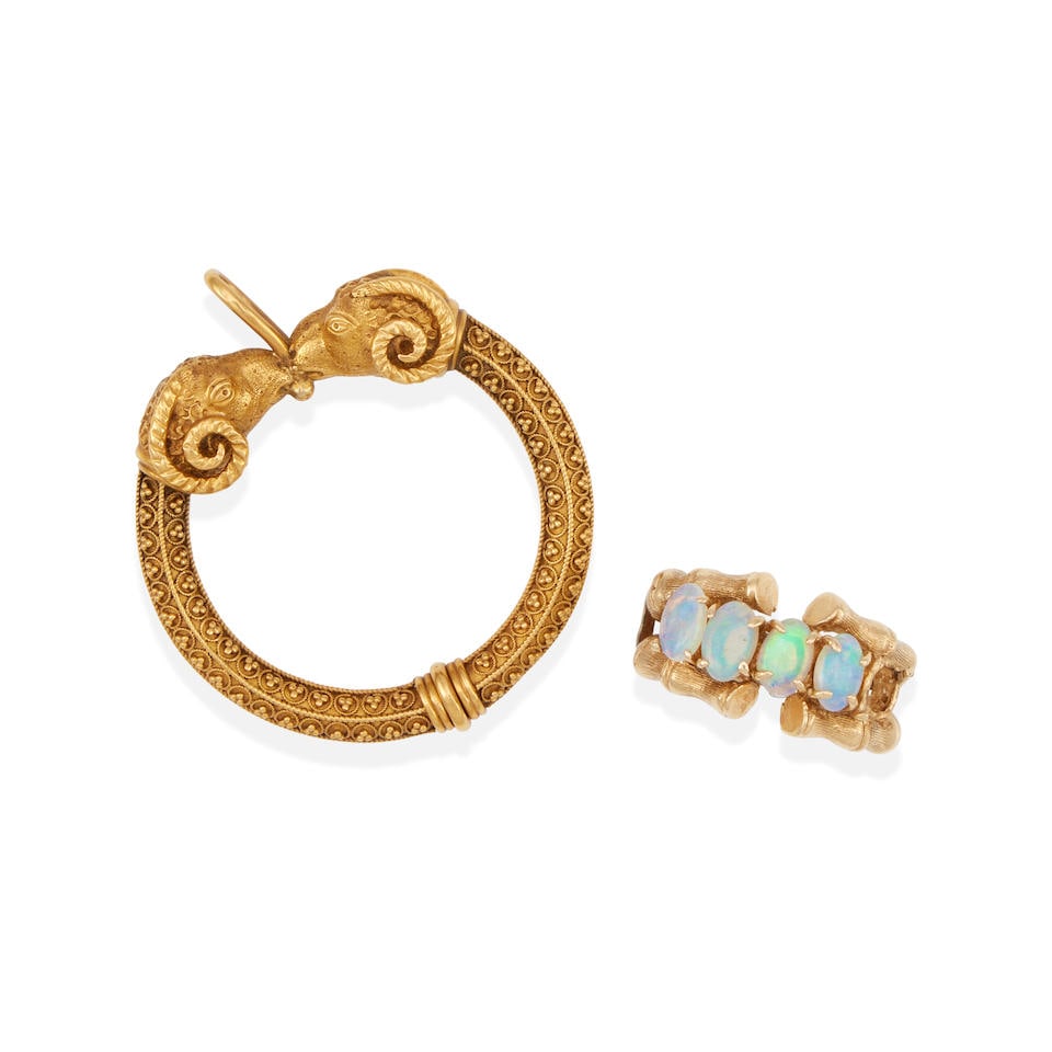 AN 18K GOLD PENDANT AND 14K GOLD AND OPAL RING (1 of 2)