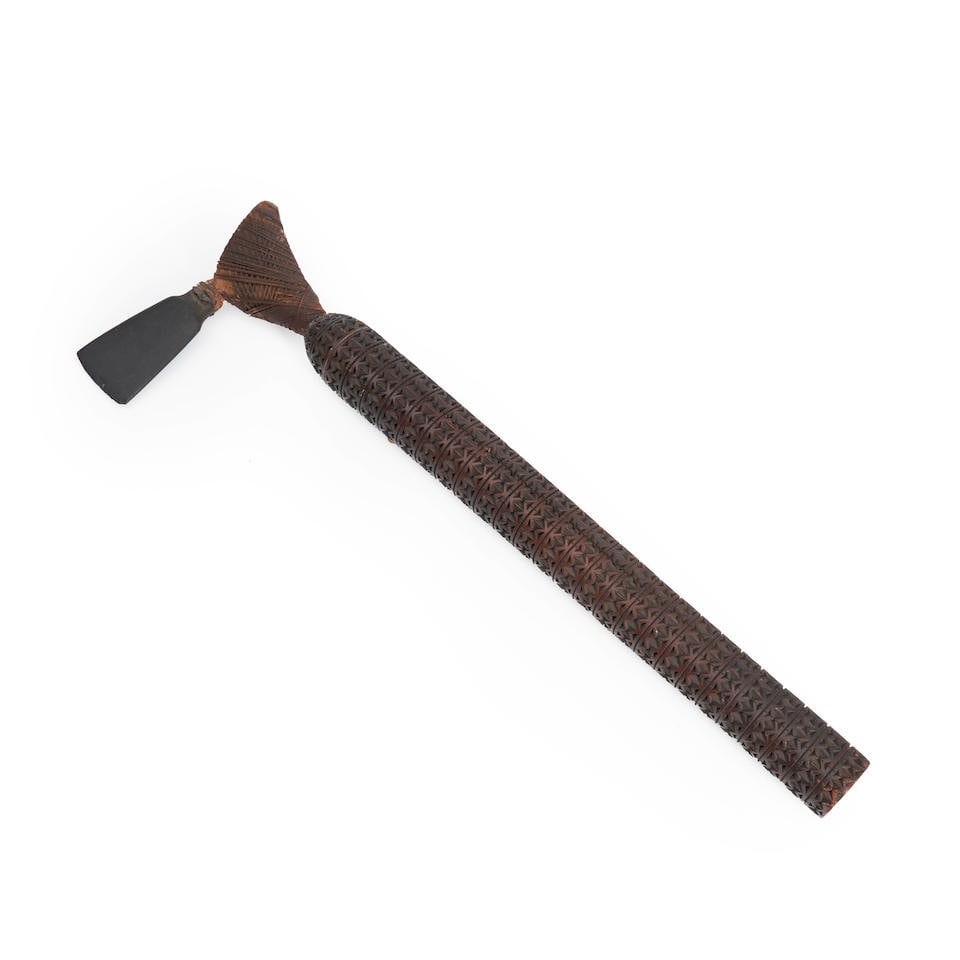 A Mangaia wood ceremonial hafted adze lg. 27, lg. of blade 5 1/2 in. (1 of 3)