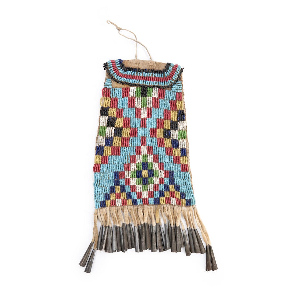 An Apache beaded hide pouch lg. 8 1/2, wd. 4 1/2 in. (1 of 3)