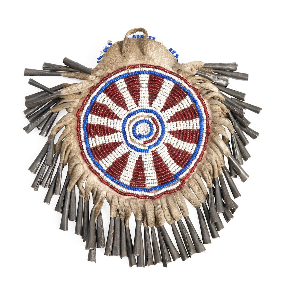 An Apache beaded hide pouch lg. 6, wd. 5 1/2 in. (1 of 3)