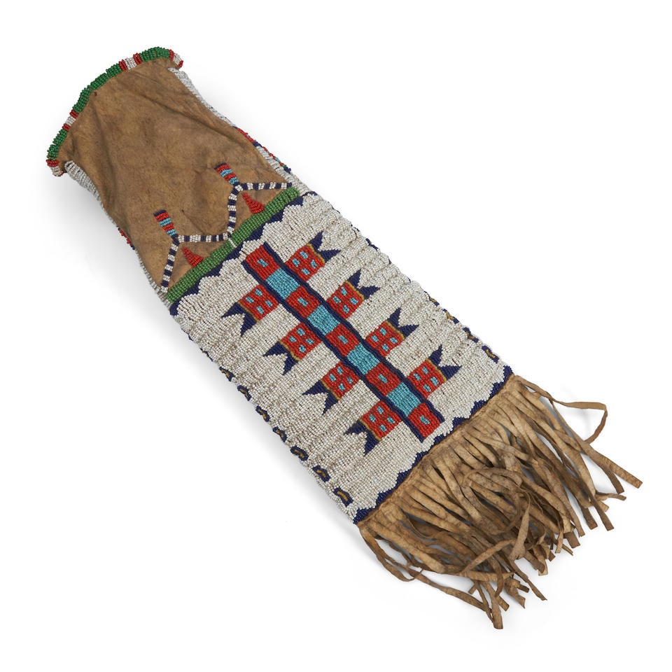 A Plains beaded hide pipe bag lg. 19, wd. 6 1/2 in. (1 of 3)