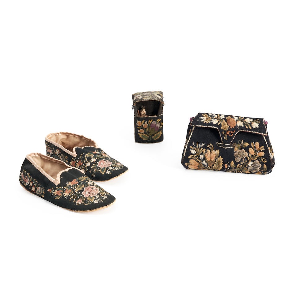 Three Northeast Moose hair embroidery objects  lg. 5 1/4, 9 1/4, and wd. 7 3/4 in. (1 of 3)