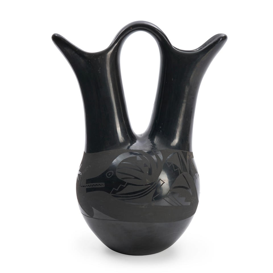 A Santa Clara blackware wedding vase Nicolasa Naranjo (1907 - 2002) ht. 12 3/4 in. (1 of 3)