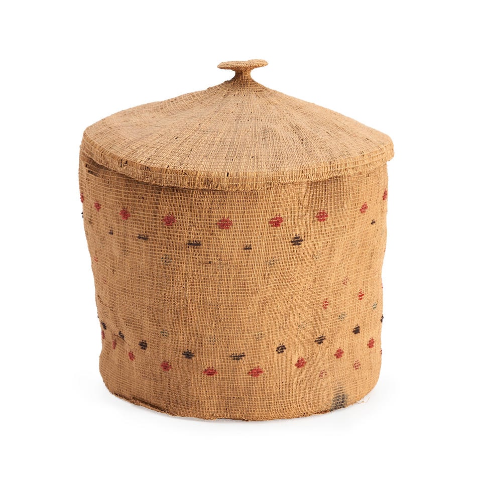 A large Aleutian lidded basket ht. 10 3/4, wd. 8 in. (1 of 2)