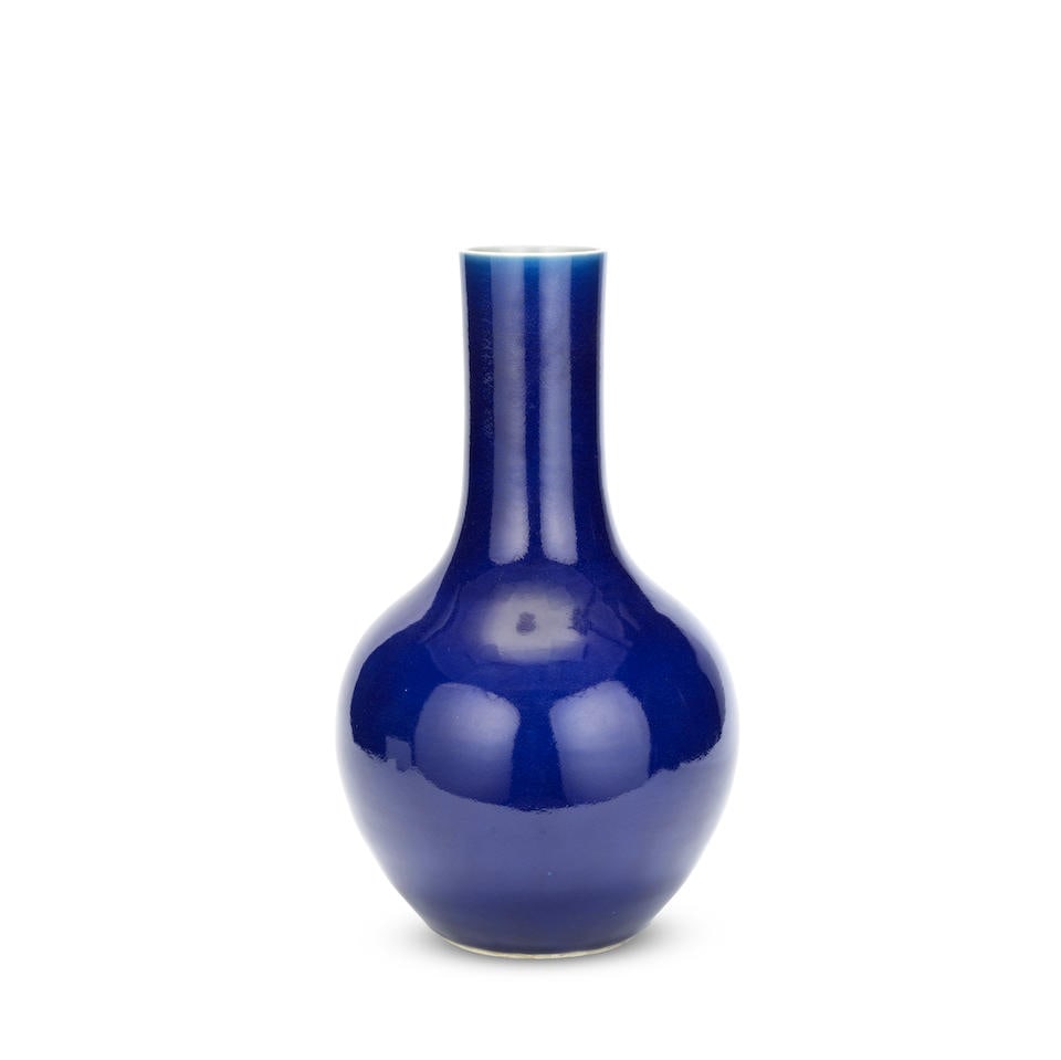A MONOCHROME BLUE-GLAZED BOTTLE VASE 19th century (2) (1 of 1)