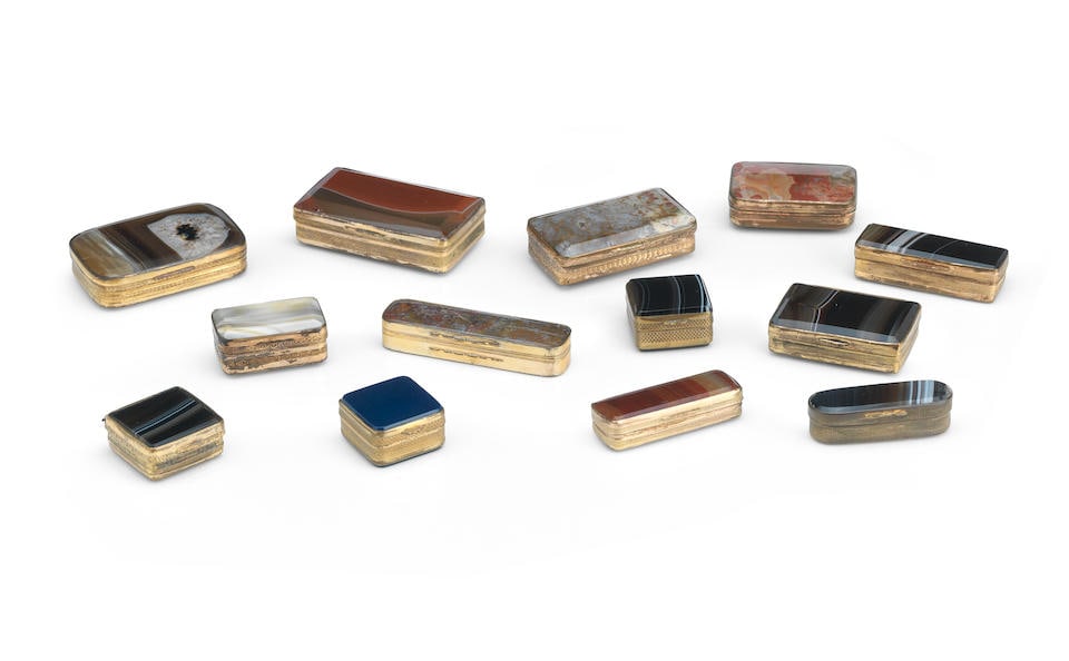 A collection of hardstone snuffboxes, vestas and toothpick boxes 19th century (1 of 1)