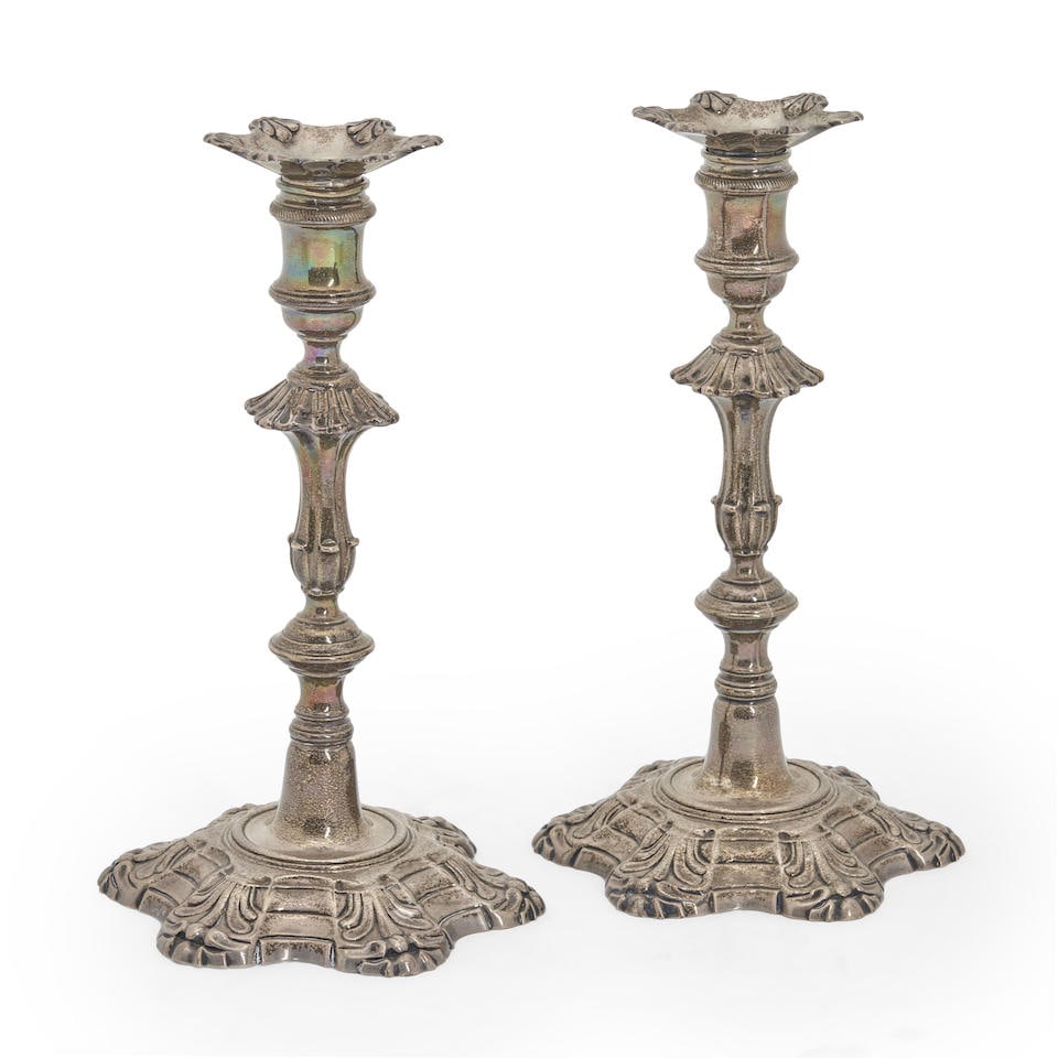 Pair of George II Sterling Silver Candlesticks, (1 of 1)