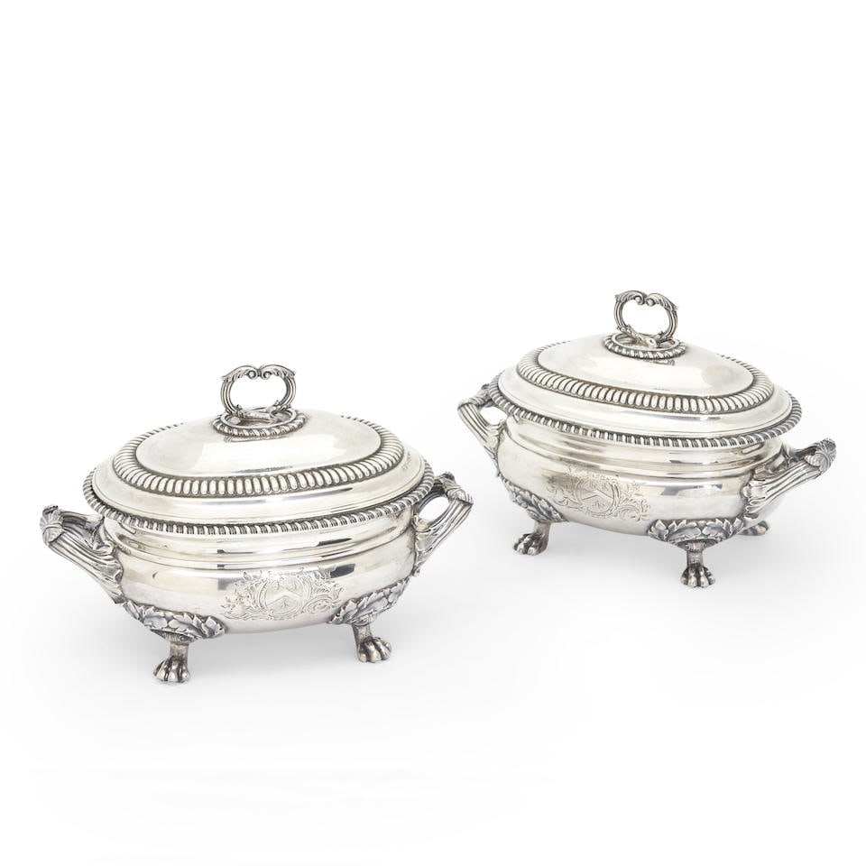 Pair of Regency Sterling Silver Covered Tureens, (1 of 1)