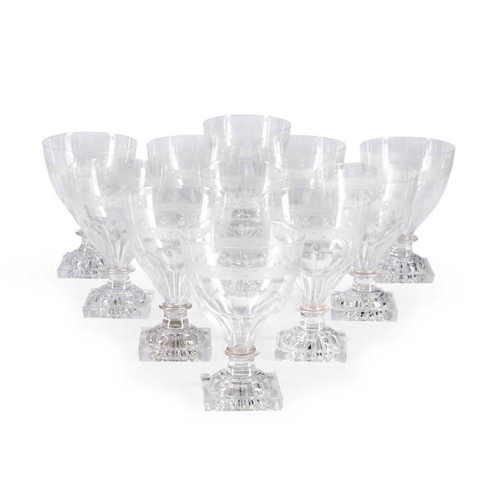 Set of Eleven Etched Drinking Glasses, (1 of 1)