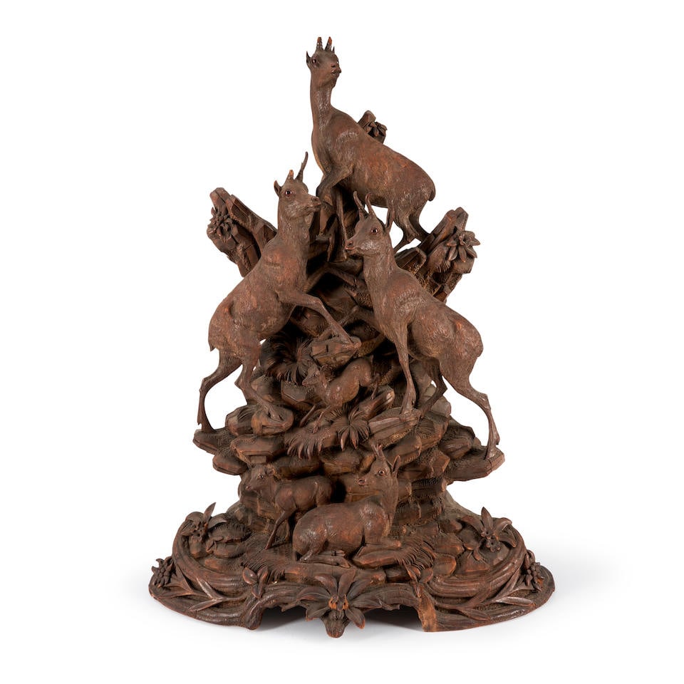 Large Black Forest Carved Ibex Group, Switzerland, late 19th century, (1 of 1)