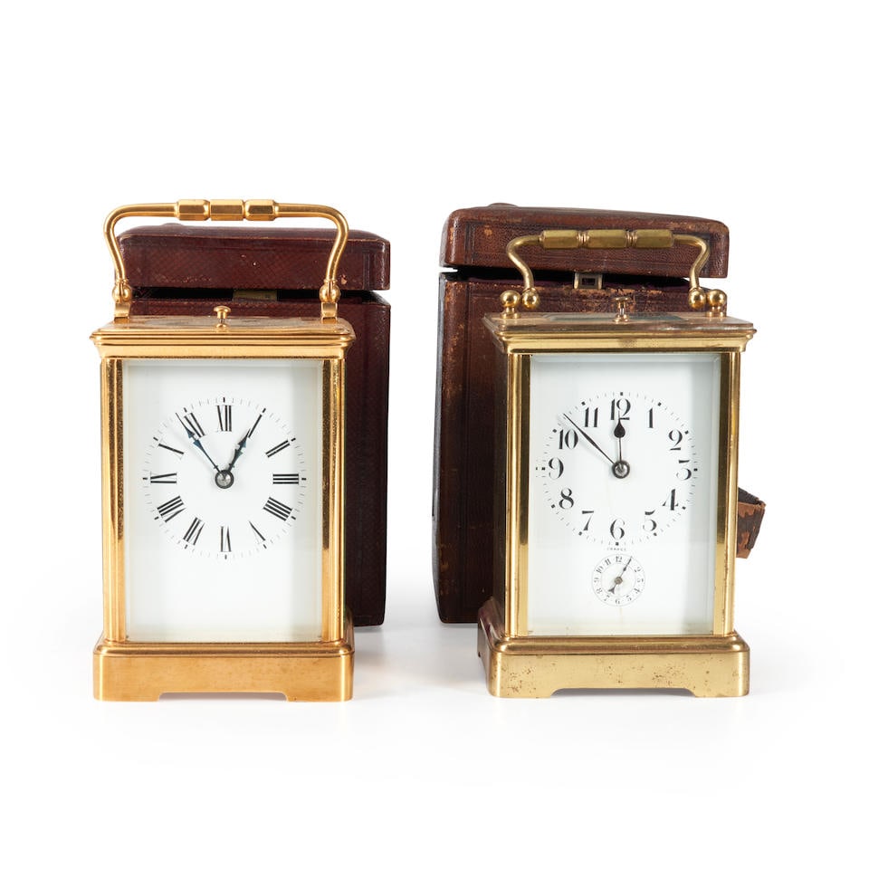 Two Brass Repeating Carriage Clocks,  France, late 19th/early 20th century, (1 of 1)