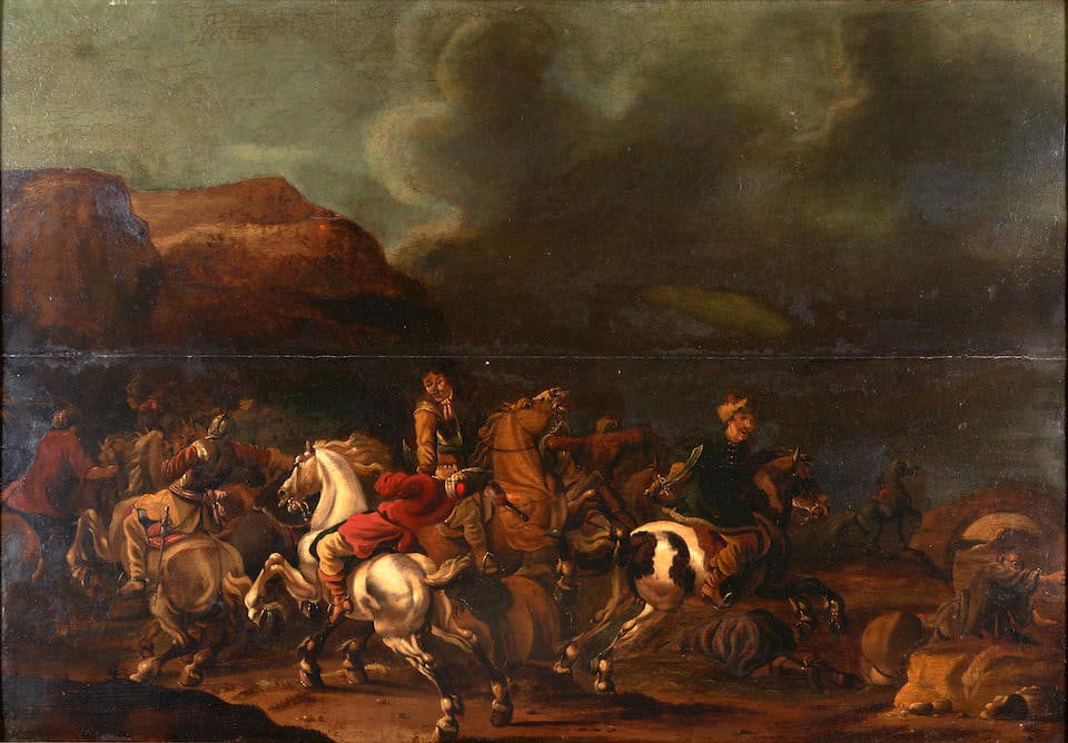Follower of SIMON JOHANNES VAN DOUW (Dutch, circa 1630-1677) A Battle between Christians and Tur... (1 of 6)