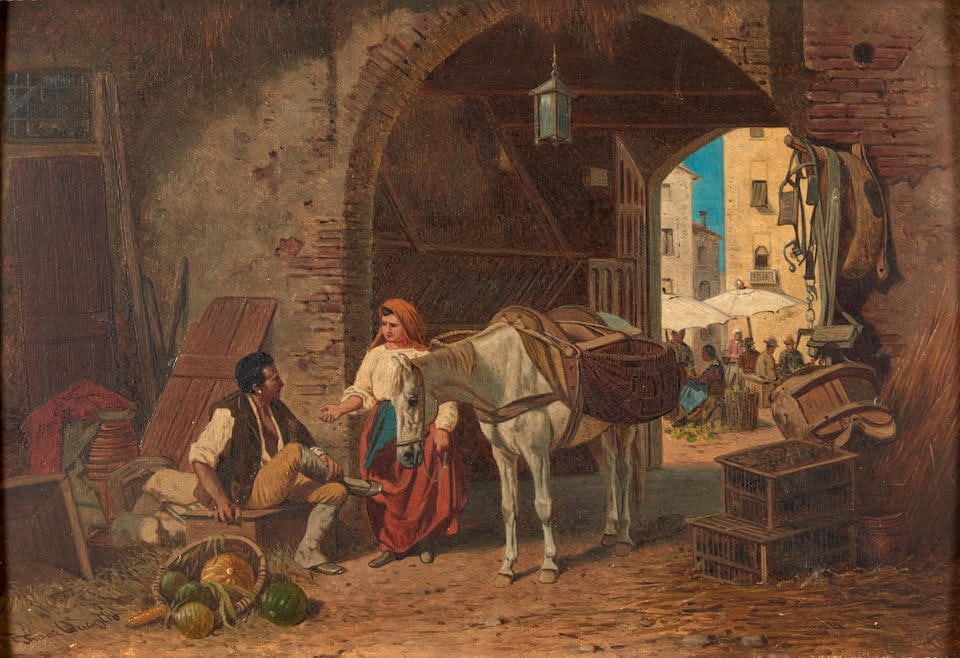 FRANZ QUAGLIO (German, 1844-1920) Buying Fruit at the Market framed 30.7 x 39.5 x 4.3 cm (12 1/8... (1 of 4)