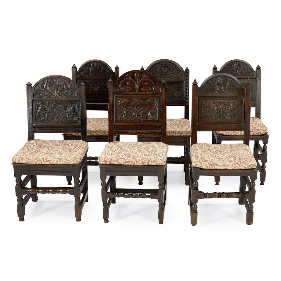 Assembled Set of Six Carved Oak Side Chairs,  Lancashire, England, 17th century, (1 of 1)
