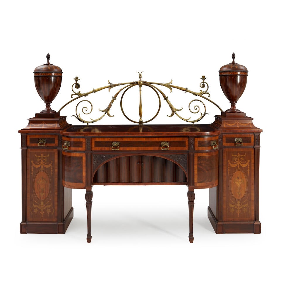 Regency-style D. & H. Waddington Inlaid Mahogany Pedestal Sideboard, England, c. 1880, (1 of 3)