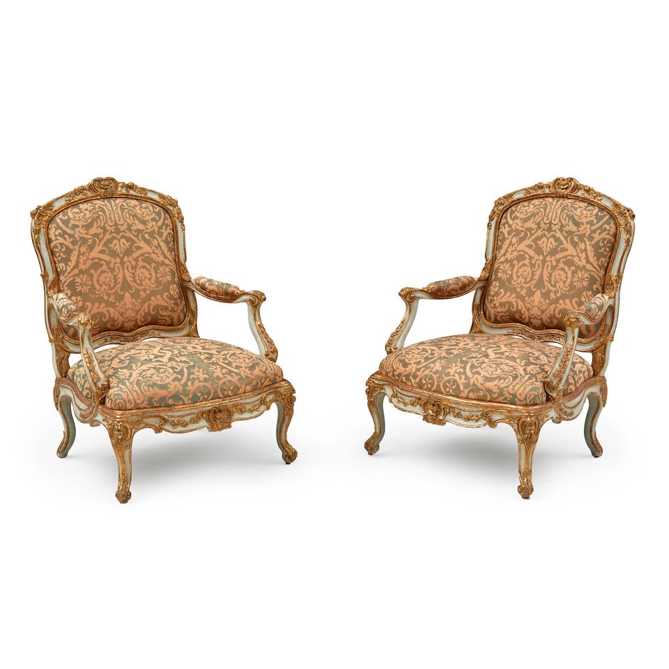 Louis XV-style Painted and Giltwood Armchairs, France, 19th century, (1 of 1)