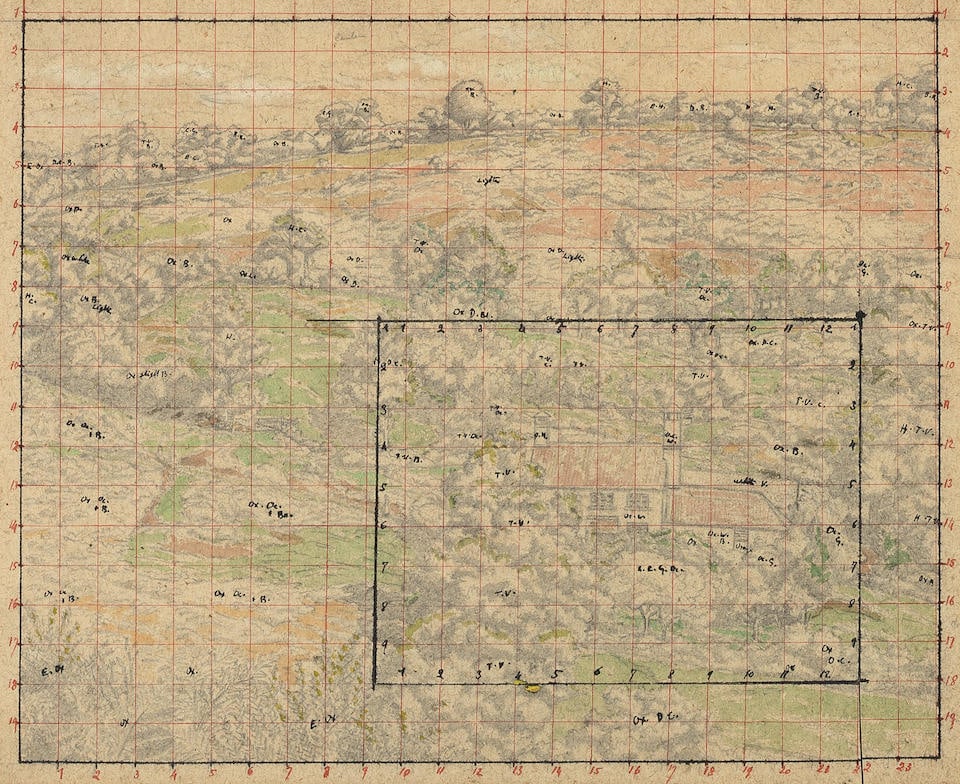 Charles Ginner A.R.A. (British, 1878-1952) 'Wych Platt, 1936': Charles Ginner A.R.A. (British, 1878-1952) 'Wych Platt, 1936' inscribed with colour notes watercolour, pencil and crayon, squared for transfer 26.5 x 33cm (10 7/16 x 13in). Footnotes: Provenance Proba