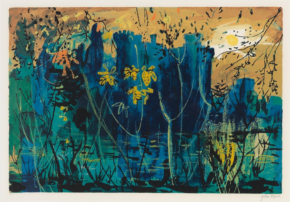 John Piper C.H. (British, 1903-1992) Eastnor Castle, from Eightieth Anniversary Portfolio, 1983 ...: John Piper C.H. (British, 1903-1992) Eastnor Castle, from Eightieth Anniversary Portfolio, 1983 screenprint in colours, signed and numbered 4/75 in pencil (there were also 15 artist's proofs in Roman