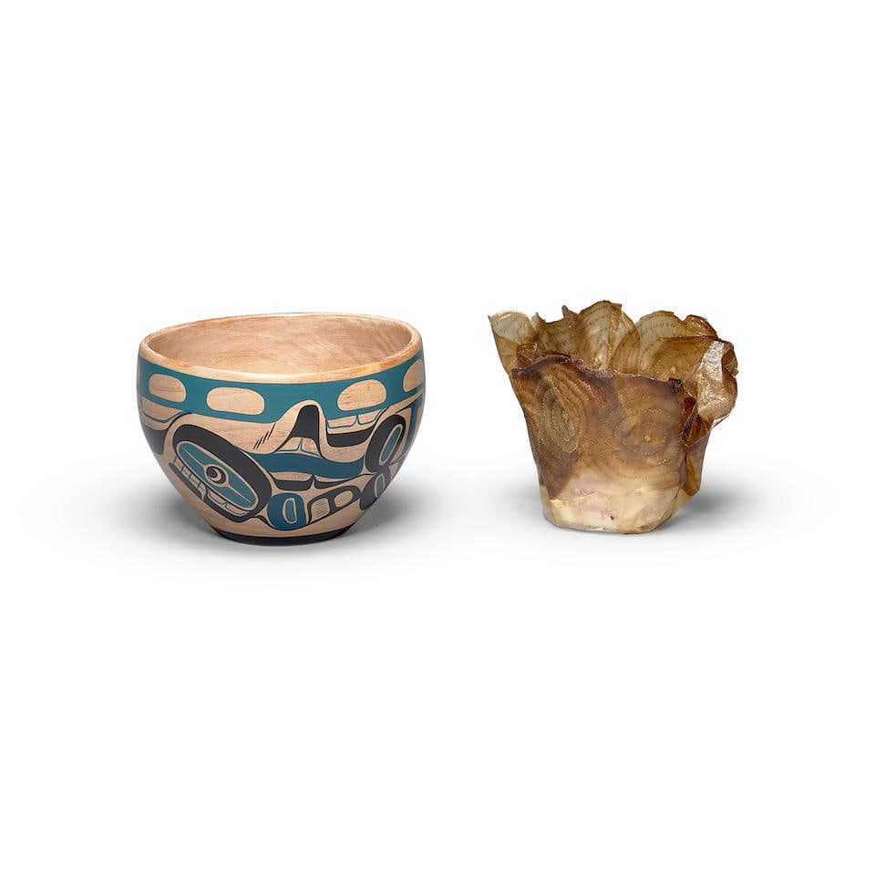 HARRIS SMITH; MARGARET DORFMAN Killer Whales Vessel and Bowlpainted maple; beetroot and papaya r... (1 of 1)