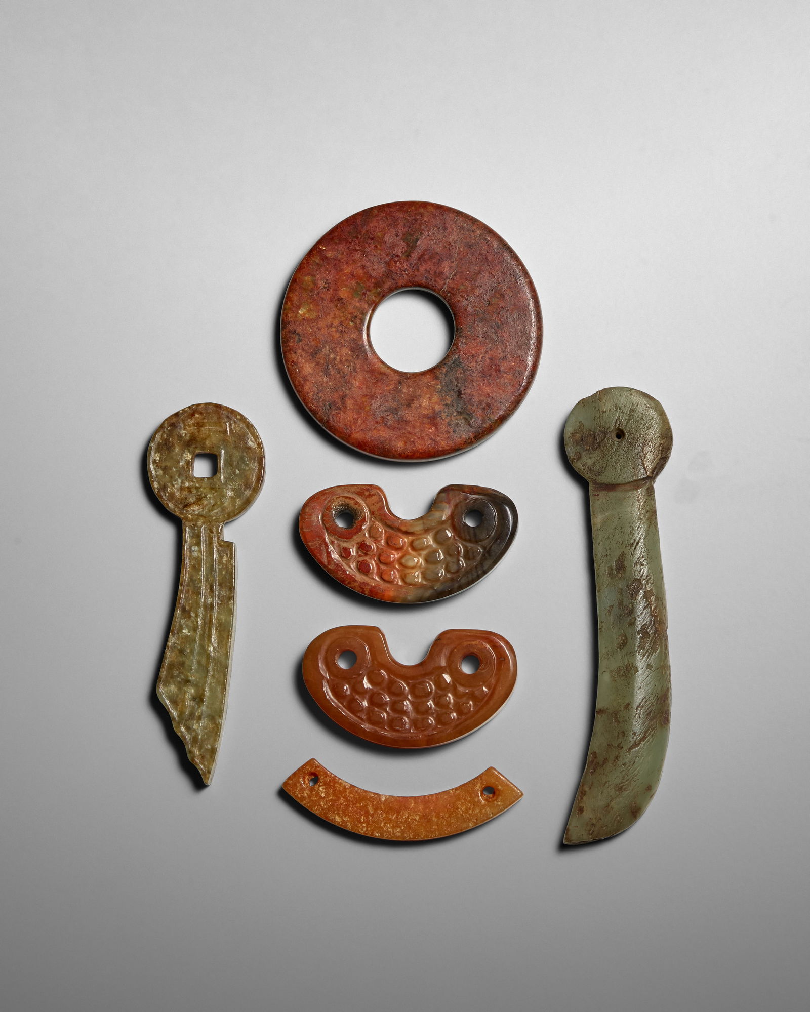 SIX ARCHAISTIC JADE PLAQUES Late Qing Dynasty (1 of 1)