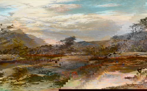Sidney Richard Percy (British, 1821-1886) River landscape with cattle watering: Sidney Richard Percy (British, 1821-1886) River landscape with cattle watering signed and dated 'S R Percy. 1870' (lower right) oil on canvas 61 x 96.5cm (24 x 38in). Footnotes: Provenanc