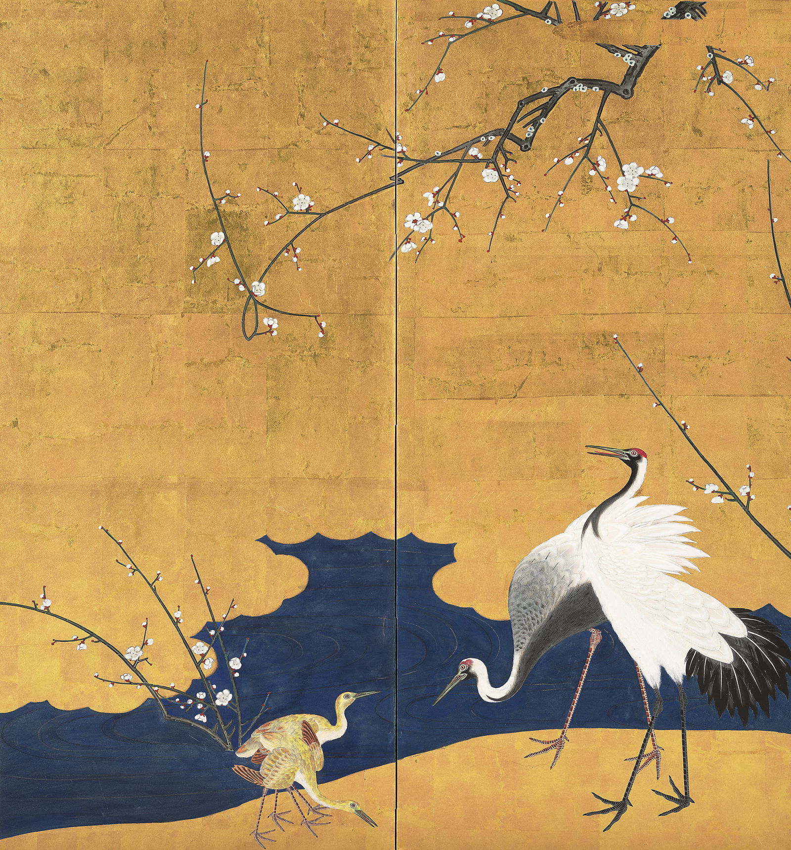 ANONYMOUS Cranes with Prunus Blossoms Edo period (1615-1868), 19th century (1 of 1)