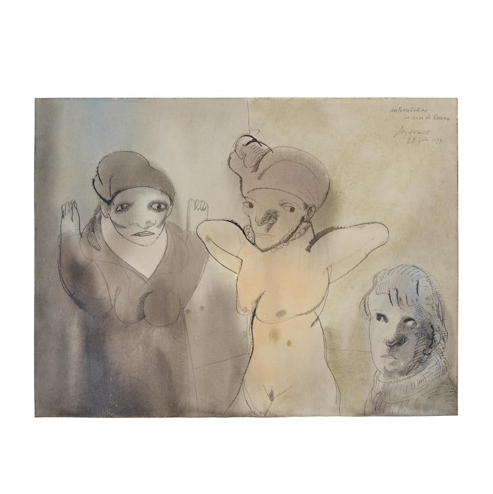 JOSÉ LUIS CUEVAS (1934-2017) Autorretrato en la Casa de Rebeka II1973pen and watercolor on ... (1 of 1)