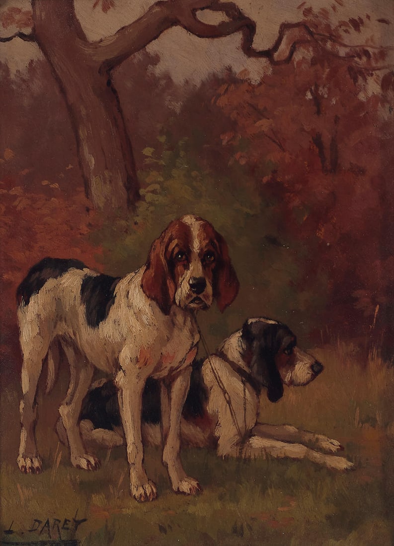 Louis Darey (French, 1863-1914) A portrait of two hunting dogs 8 x 6in (20.3 x 15.2cm) (1 of 3)