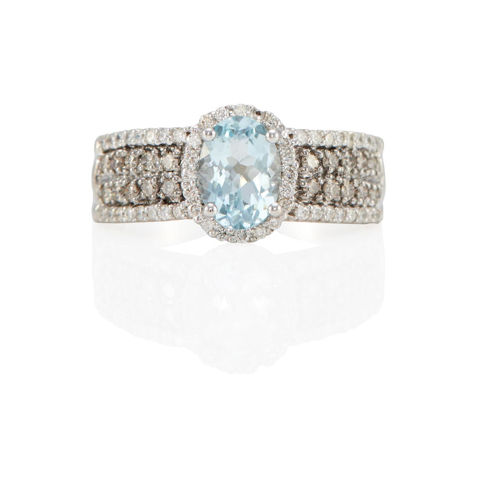 LEVIAN: A 14K WHITE GOLD, AQUAMARINE AND DIAMOND RING (1 of 3)