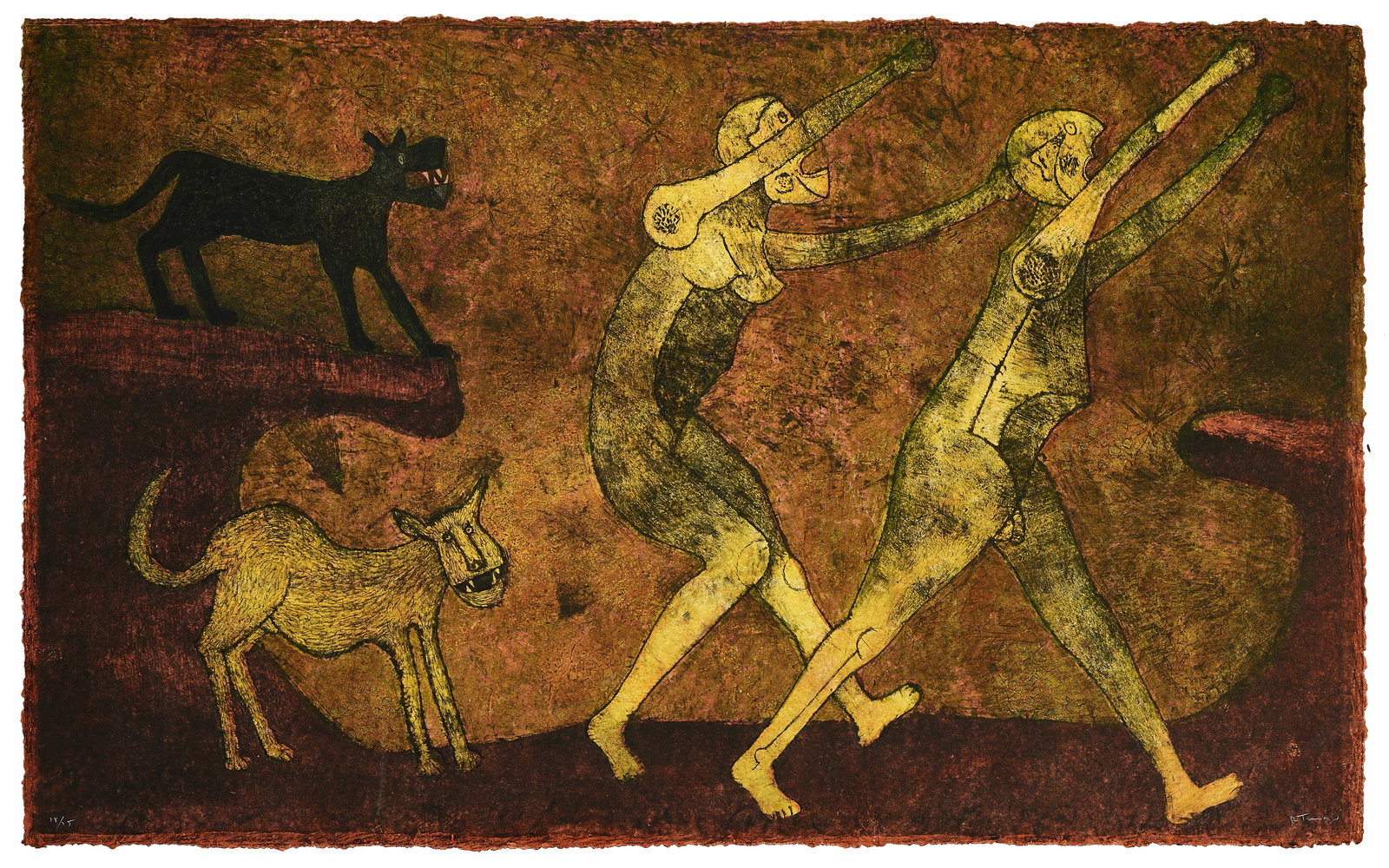 Rufino Tamayo (1899-1991); Dos Personajes Atacados por Perros; (1 of 1)