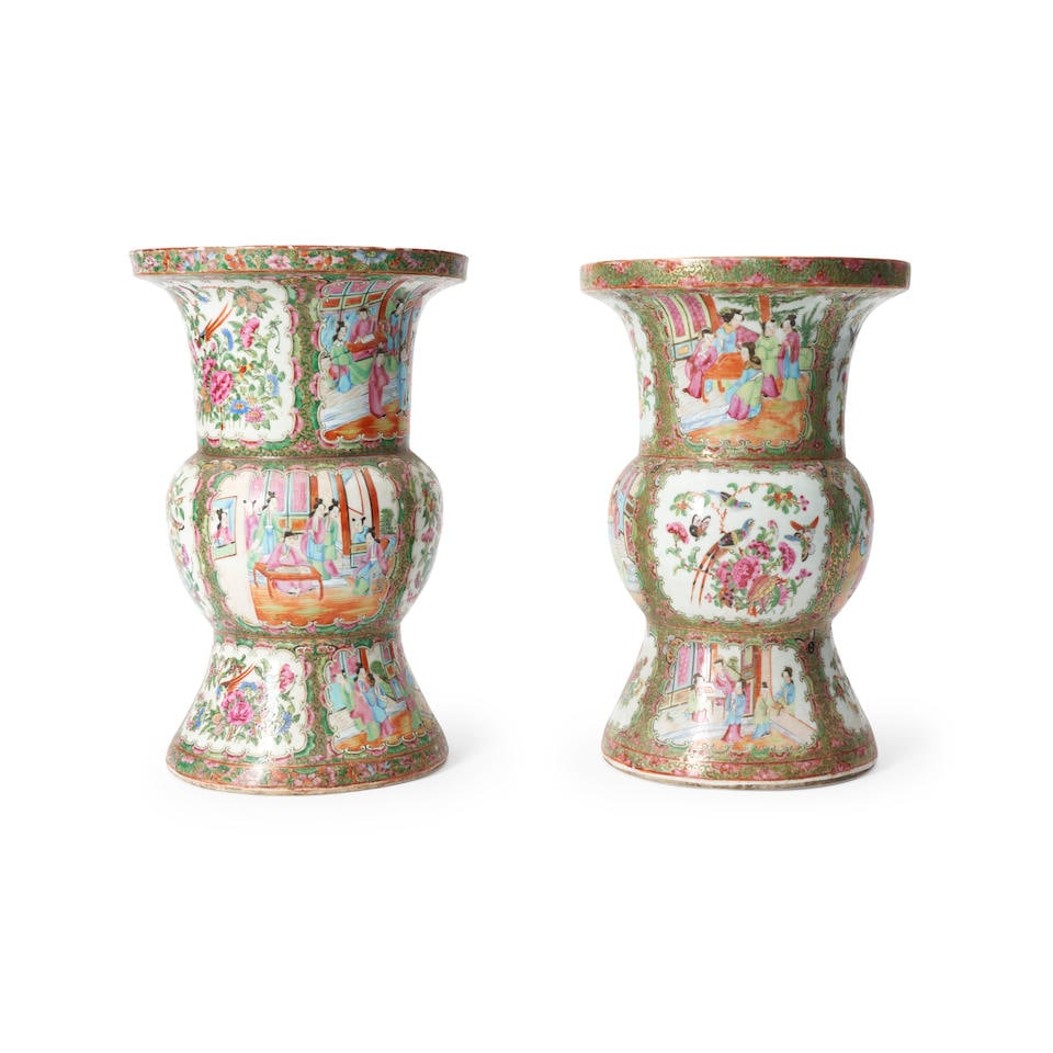 PAIR OF ROSE MEDALLION VASES (1 of 3)