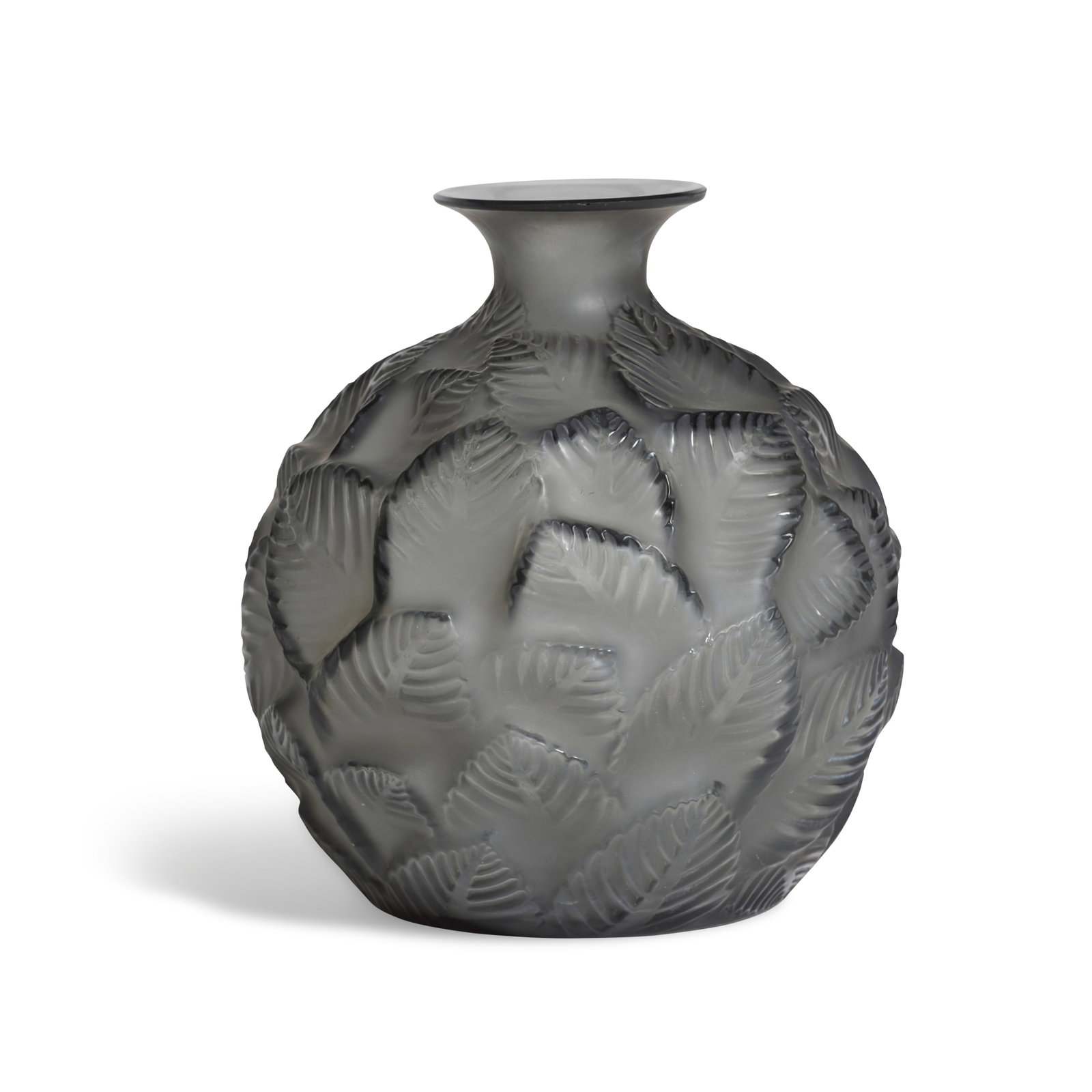 RENÉ LALIQUE (1860-1945) Ormeaux VaseMarcilhac 984, designed 1926frosted and polished grey ...: RENÉ LALIQUE (1860-1945) Ormeaux Vase Marcilhac 984, designed 1926 frosted and polished grey glass, etched and numbered 'R. Lalique France No. 984' height 6 1/2in (16.5cm); diameter 6in (15.5cm) 
