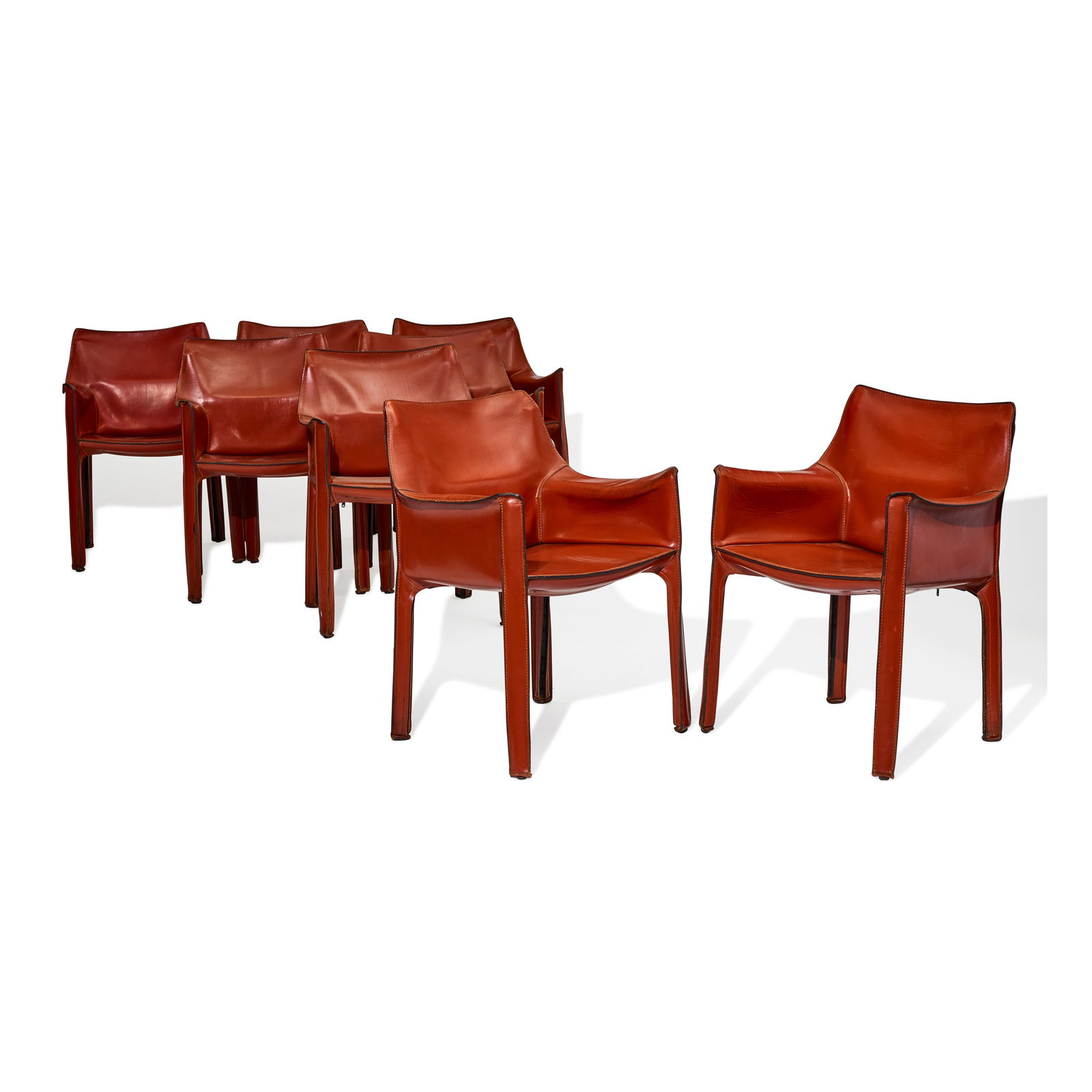 MARIO BELLINI (BORN 1935) Set of Eight Cab Chairsmodel introduced 1977for Cassina, cognac leathe... (1 of 2)