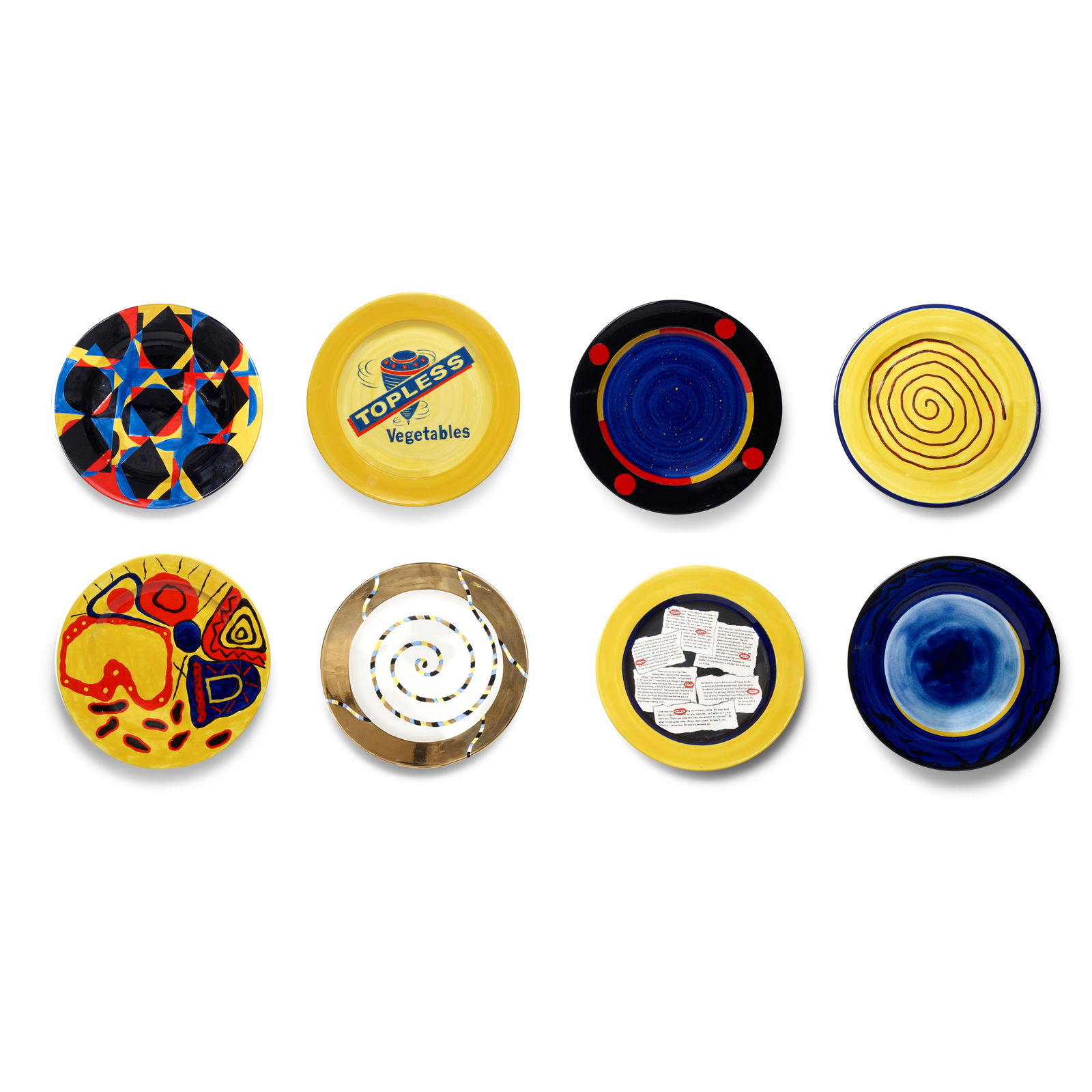 VARIOUS ARTISTS Set of Eight Chargers1996commissioned by the Art Museum Council at the Los Angel...: VARIOUS ARTISTS Set of Eight Chargers 1996 commissioned by the Art Museum Council at the Los Angeles County Museum of Art, including works by Ralph Bacerra, Erika Rothenberg, Mary Heebner, Anna Silver