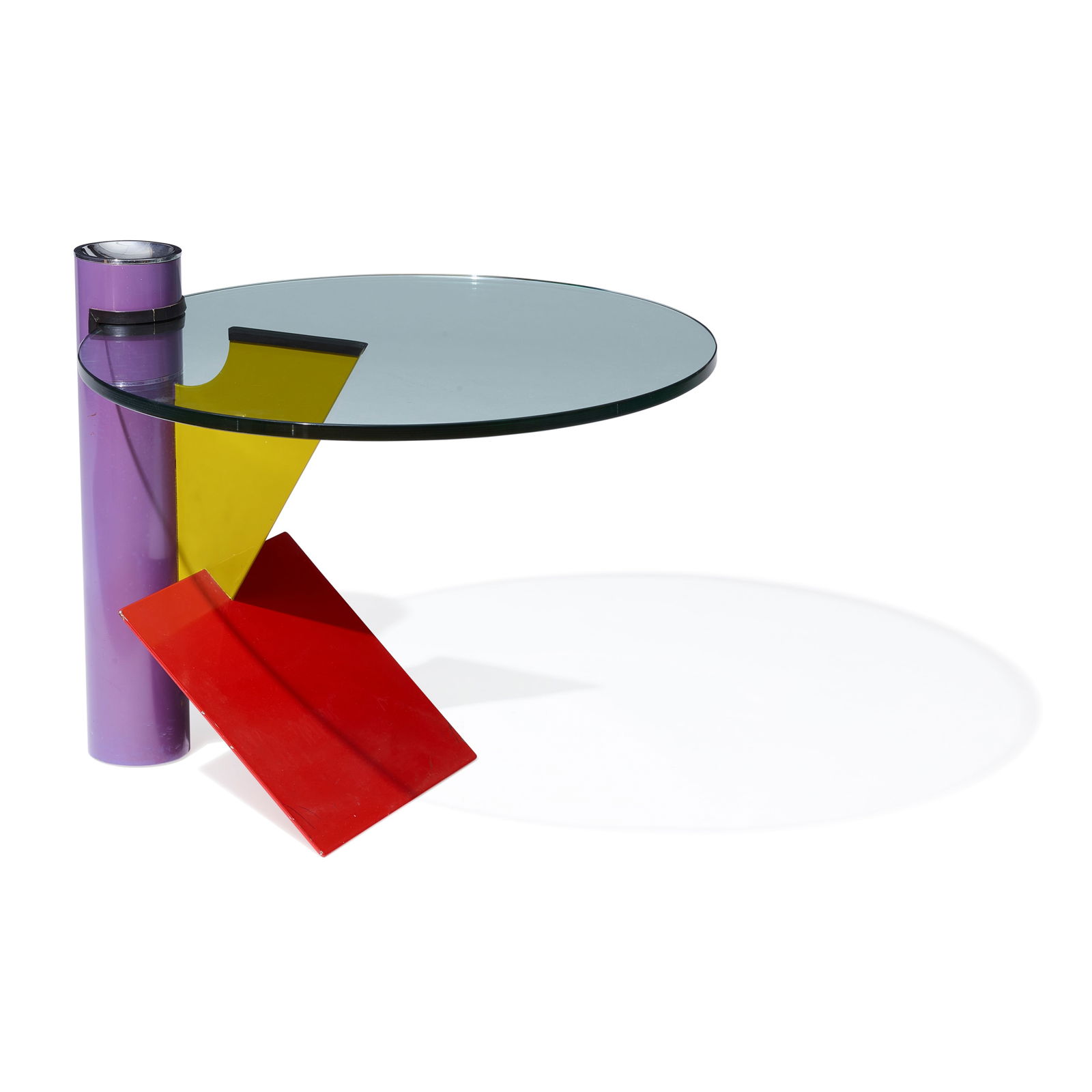 MEMPHIS STYLE Side Tableenameled steel, chromed metal, glassheight 20in (51cm); width 23in (59cm... (1 of 3)