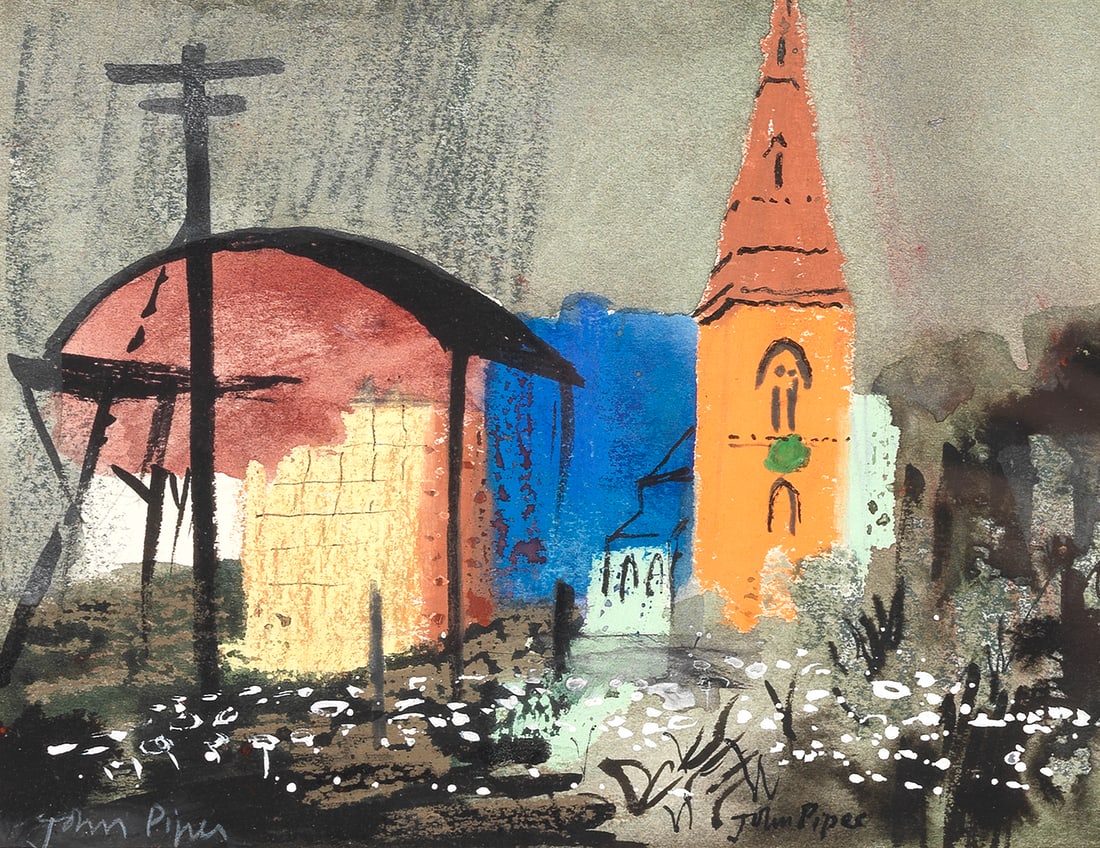 John Piper C.H. (British, 1903-1992) A Study for the Lithograph Seaton: John Piper C.H. (British, 1903-1992) A Study for the Lithograph Seaton signed 'John Piper' (lower left), also signed 'John Piper' (lower right) watercolour, gouache, ink, pen and ink and crayon on pap