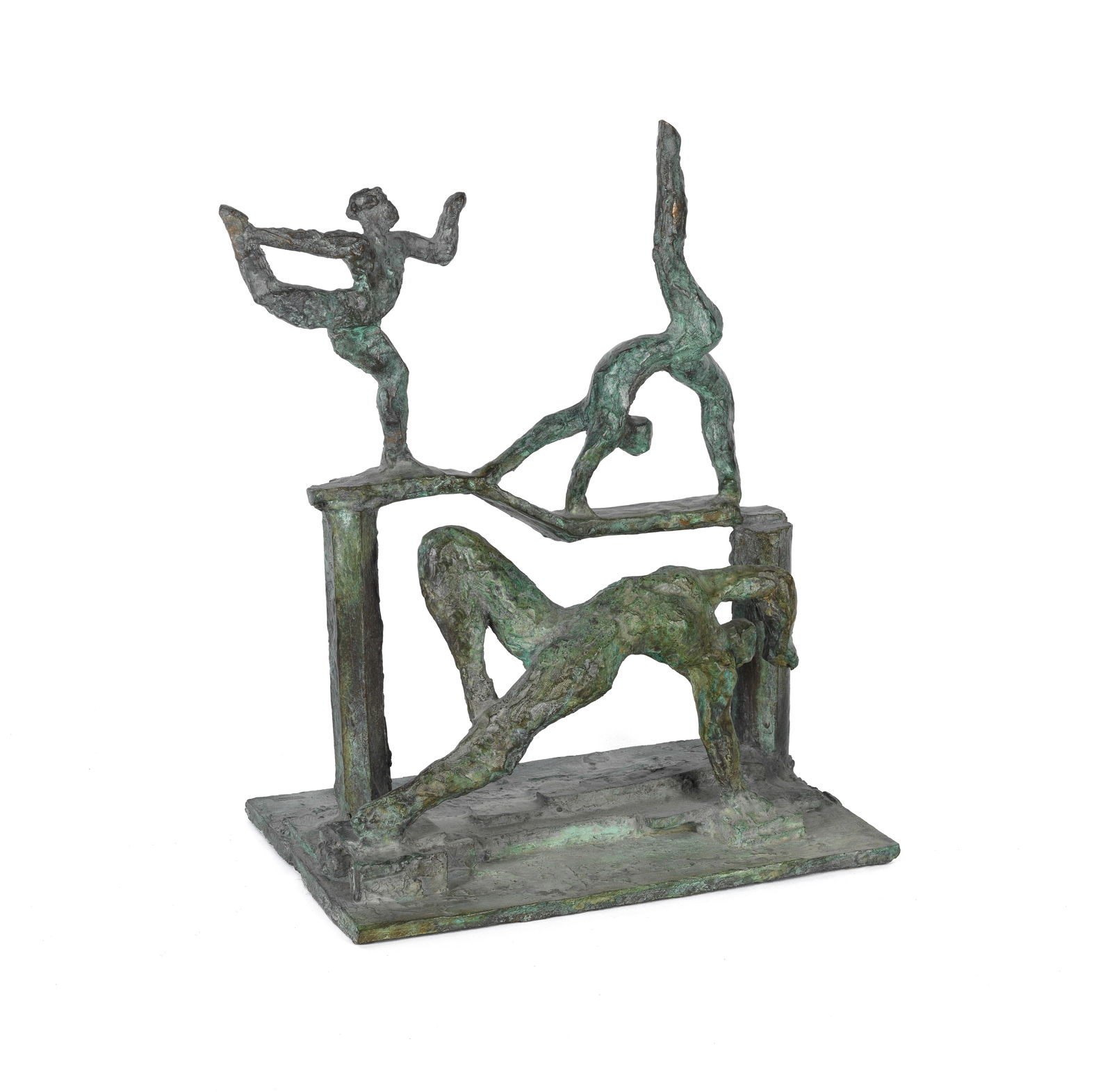 Ivor Abrahams R.A. (British, born 1935) Tableau Balance Maquette 38cm (14 15/16in) high (Conceiv...: Ivor Abrahams R.A. (British, born 1935) Tableau Balance Maquette dated, numbered and stamped with foundry mark '4/10 90' (to base) bronze with a green patina 38cm (14 15/16in) high Conceived in 1990 F