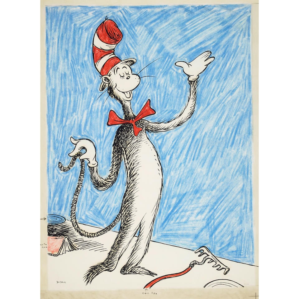 A DR. SEUSS LARGE FORMAT LIMITED EDITION PRINT OF THE CAT IN THE HAT. GEISEL, THEODOR. 1904-1991... (1 of 2)